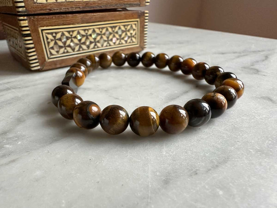 KI-generiertes Bild,Design Unisex Perlenarmband 20-21cm Oslo Tigerauge Braun Naturstein dehnbar elastisch