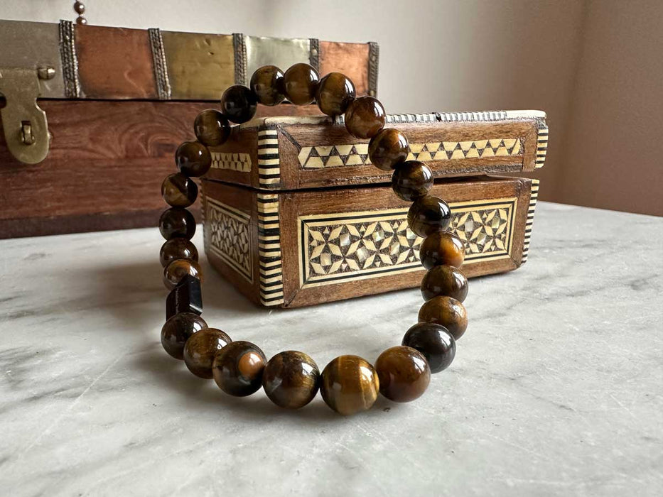 KI-generiertes Bild,Design Unisex Perlenarmband 20-21cm Oslo Tigerauge Braun Naturstein dehnbar elastisch