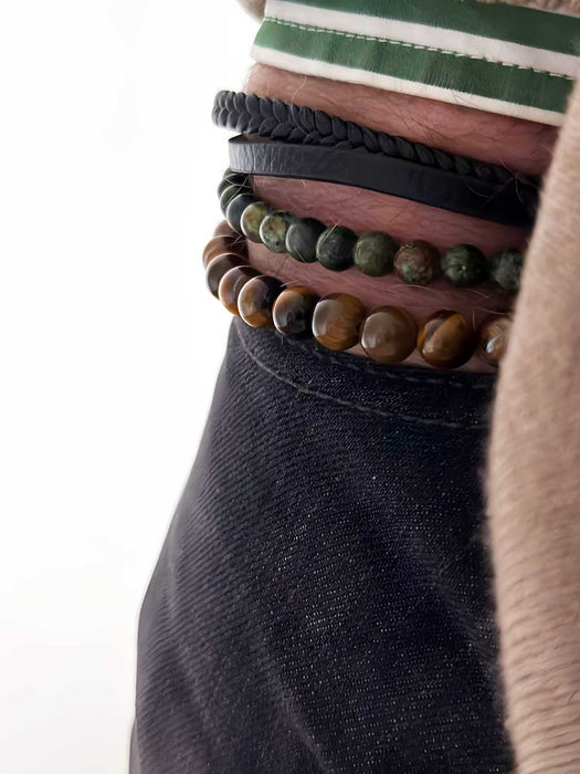 KI-generiertes Bild,Design Unisex Perlenarmband 20-21cm Oslo Tigerauge Braun Naturstein dehnbar elastisch