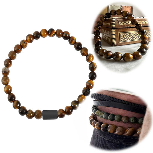 KI-generiertes Bild Design Unisex Perlenarmband 20-21cm Oslo Tigerauge Braun Naturstein dehnbar elastisch