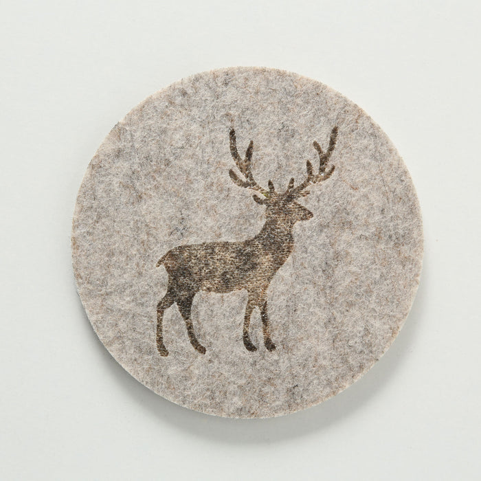 KI-generiertes Bild,6x Filz Glasuntersetzer Hirsch Braun 10cm Rund Glas Getränke Tassen Tisch-Deko