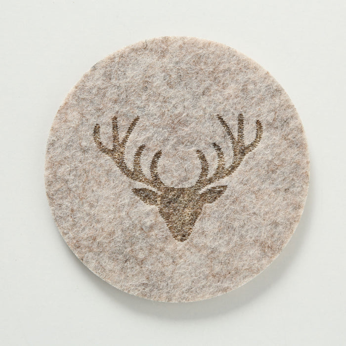 KI-generiertes Bild,6x Filz Glasuntersetzer Hirsch Braun 10cm Rund Glas Getränke Tassen Tisch-Deko