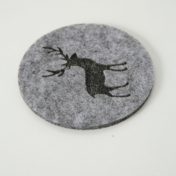 KI-generiertes Bild,6x Filz Glasuntersetzer Hirsch Grau 10cm Rund Glas Getränke Tassen Tisch-Deko