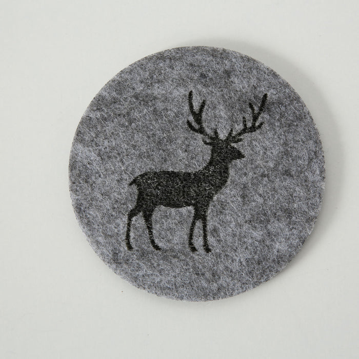 KI-generiertes Bild,6x Filz Glasuntersetzer Hirsch Grau 10cm Rund Glas Getränke Tassen Tisch-Deko