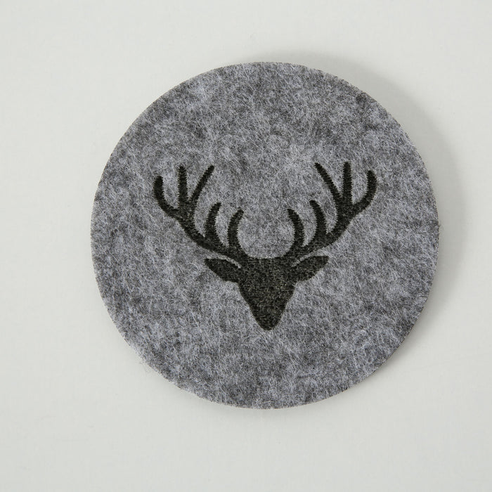 KI-generiertes Bild,6x Filz Glasuntersetzer Hirsch Grau 10cm Rund Glas Getränke Tassen Tisch-Deko