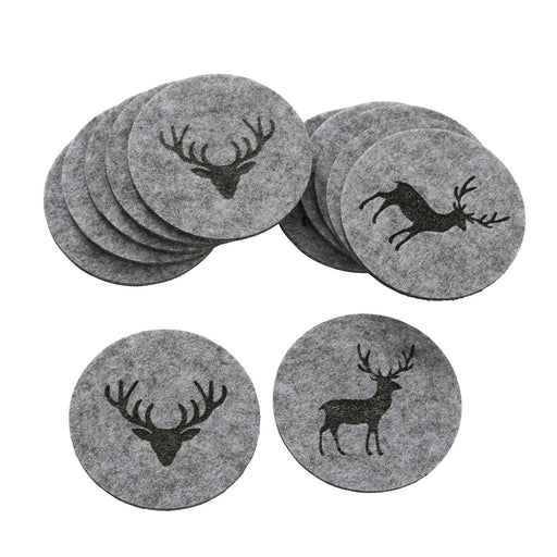 KI-generiertes Bild,6x Filz Glasuntersetzer Hirsch Grau 10cm Rund Glas Getränke Tassen Tisch-Deko