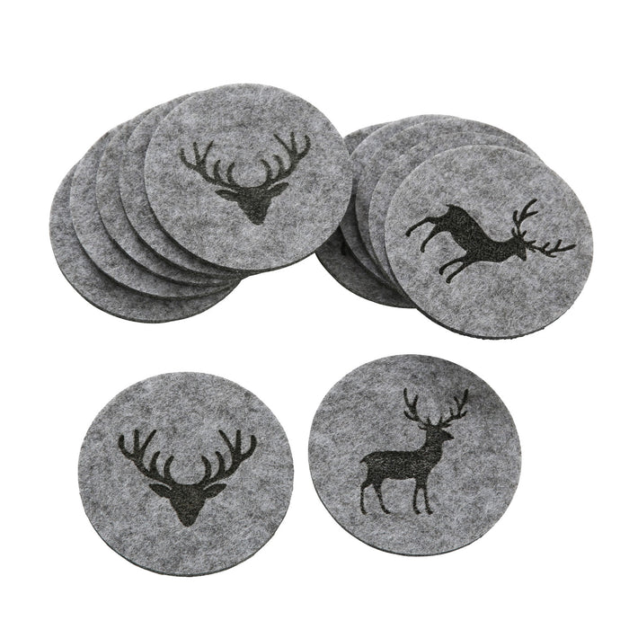 KI-generiertes Bild,6x Filz Glasuntersetzer Hirsch Grau 10cm Rund Glas Getränke Tassen Tisch-Deko