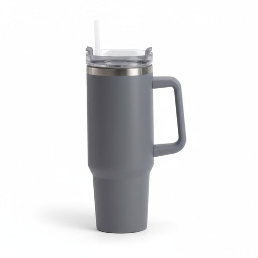KI-generiertes Bild,XL Edelstahl Trinkbecher Anthrazit 1200ml mit Griff Vakuum Kaffeebecher Coffee to Go