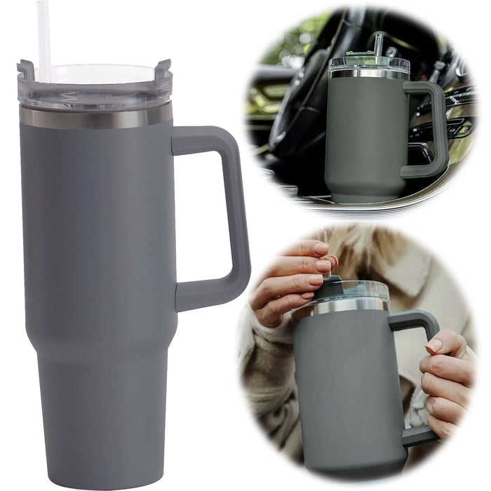 KI-generiertes Bild XL Edelstahl Trinkbecher Anthrazit 1200ml mit Griff Vakuum Kaffeebecher Coffee to Go