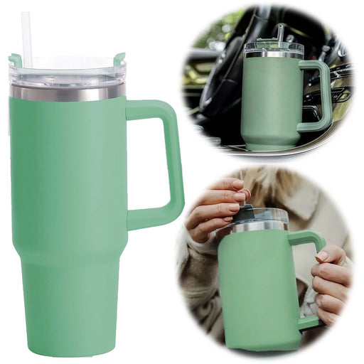 KI-generiertes Bild XL Edelstahl Trinkbecher Grün 1200ml mit Griff Vakuum Kaffeebecher Coffee to Go