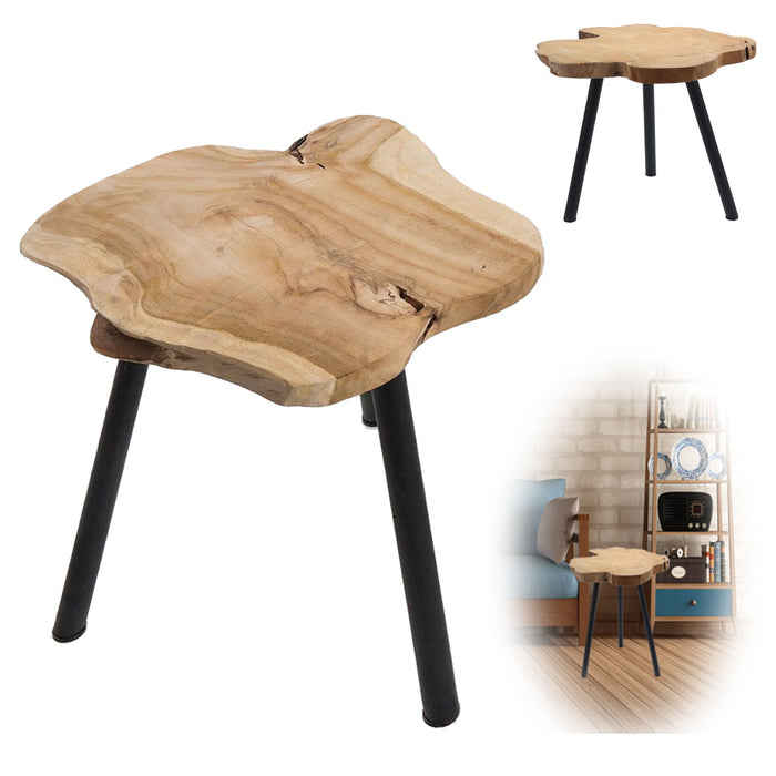 KI-generiertes Bild Beistelltisch Teakholz 45cm Braun Couchtisch Nachttisch Hocker Massiv