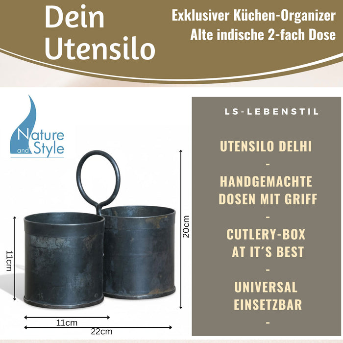 KI-generiertes Bild,Vintage Besteckständer Dehli 20cm Rund 2-fach Griff Besteckkorb Utensilienhalter