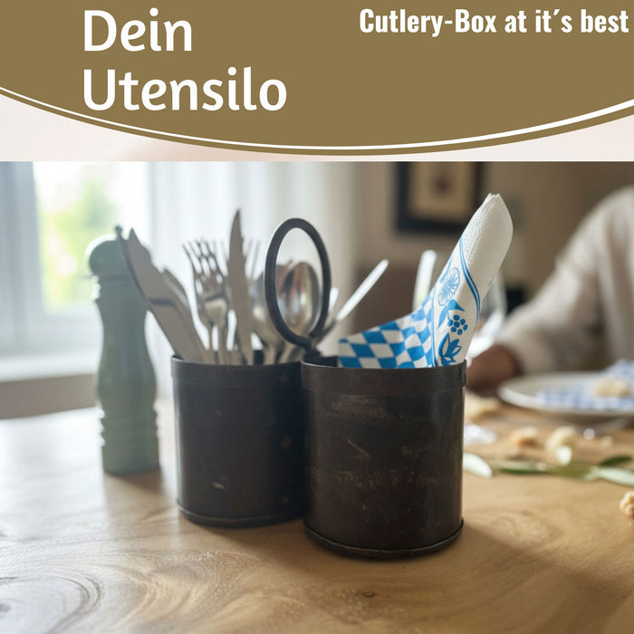 KI-generiertes Bild,Vintage Besteckständer Dehli 20cm Rund 2-fach Griff Besteckkorb Utensilienhalter