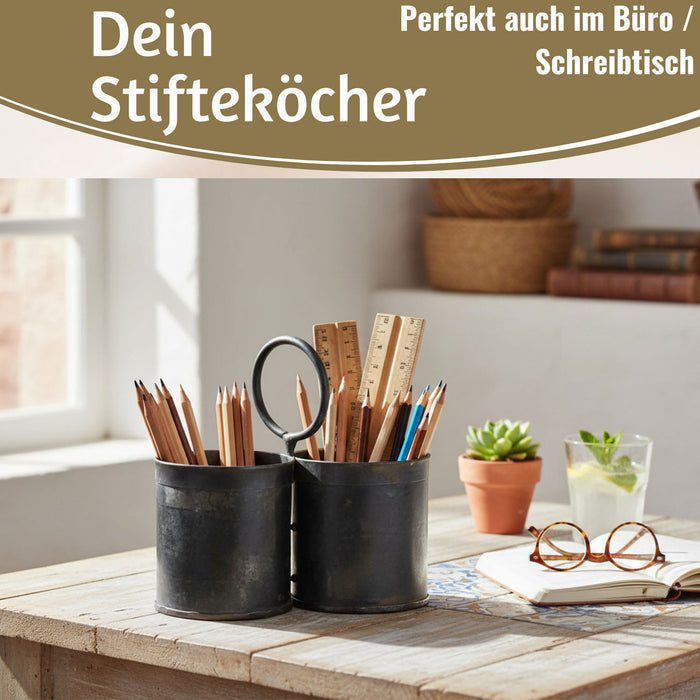 KI-generiertes Bild,Vintage Besteckständer Dehli 20cm Rund 2-fach Griff Besteckkorb Utensilienhalter