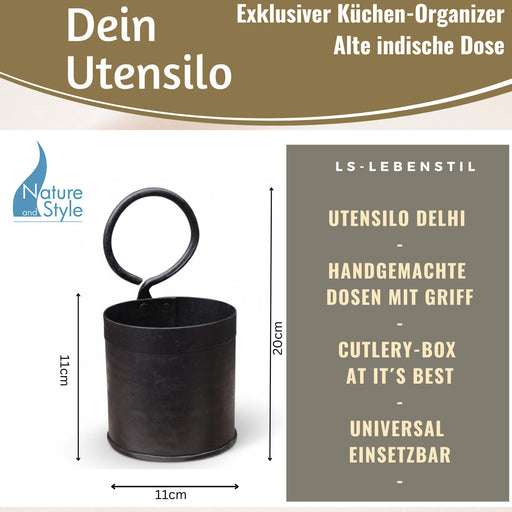 KI-generiertes Bild,Vintage Besteckständer Dehli 20cm Rund 1-fach Griff Besteckkorb Utensilienhalter