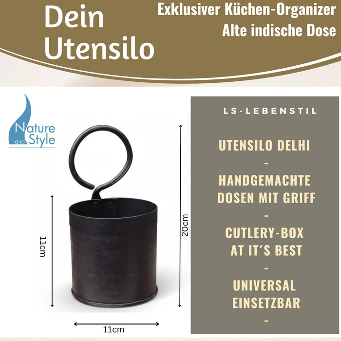 KI-generiertes Bild,Vintage Besteckständer Dehli 20cm Rund 1-fach Griff Besteckkorb Utensilienhalter