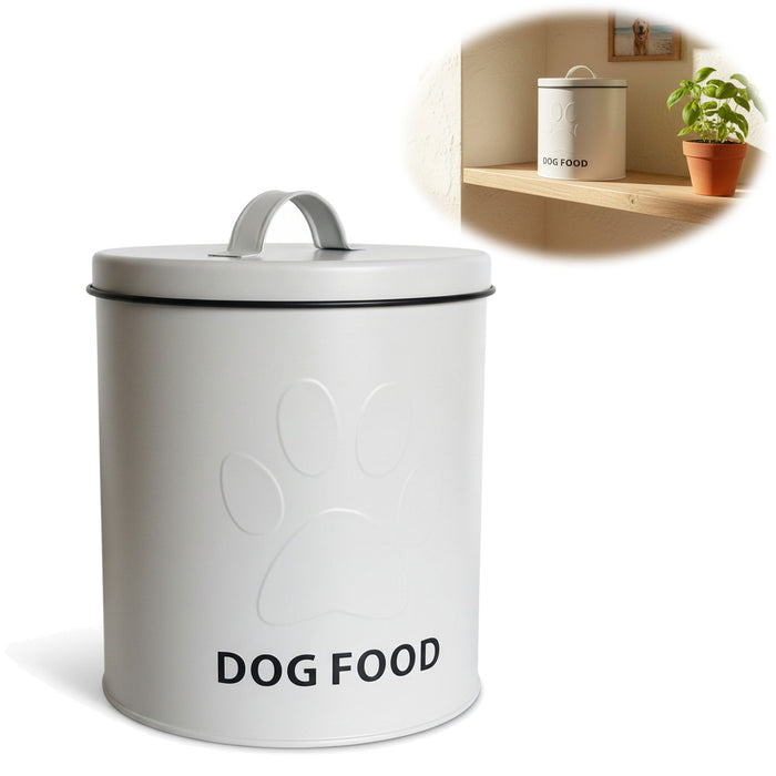 KI-generiertes Bild Vintage Futtereimer Weiß 18cm Futtertonne Hundefutter Aufbewahrung mit Deckel