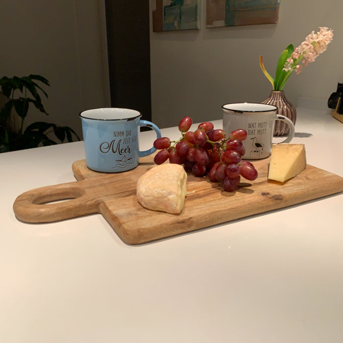 KI-generiertes Bild,Vintage Kaffeebecher 400ml Keramik "Zeit für Meer" Blau Emaille-Look Kaffeetasse