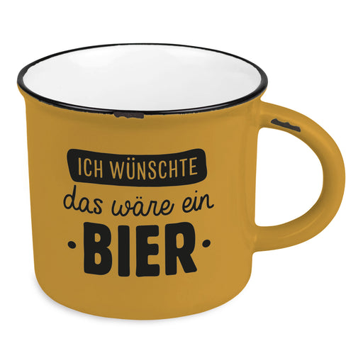KI-generiertes Bild Vintage Kaffeebecher 400ml Keramik "wünschte ein Bier" Emaille-Look Kaffeetasse