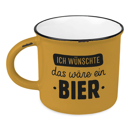 KI-generiertes Bild,Vintage Kaffeebecher 400ml Keramik "wünschte ein Bier" Emaille-Look Kaffeetasse