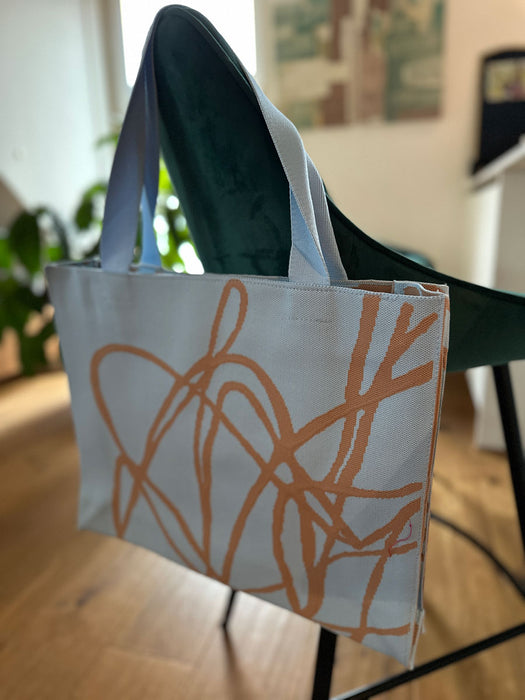 KI-generiertes Bild,Vintage Shopper Palma Blau 35x45cm mit Reißverschluss Einkaufstasche Tragetasche