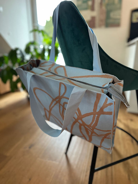 KI-generiertes Bild,Vintage Shopper Palma Blau 35x45cm mit Reißverschluss Einkaufstasche Tragetasche