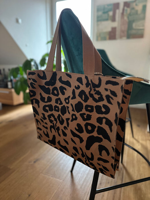 KI-generiertes Bild,Vintage Shopper Palma Leo 35x45cm mit Reißverschluss Einkaufstasche Tragetasche