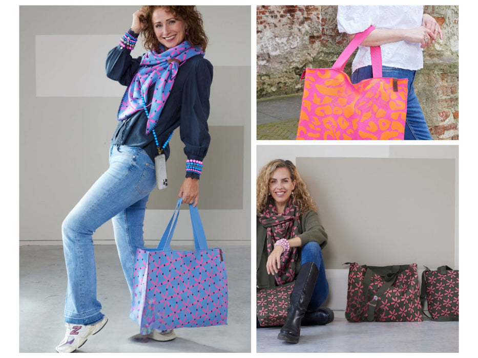 KI-generiertes Bild,Vintage Shopper Palma Blau 35x45cm mit Reißverschluss Einkaufstasche Tragetasche
