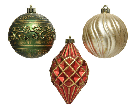 KI-generiertes Bild,9 Vintage Christbaumkugeln 8cm Kunststoff Rot Grün Perle Weihnachtskugeln