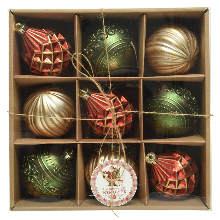 KI-generiertes Bild,9 Vintage Christbaumkugeln 8cm Kunststoff Rot Grün Perle Weihnachtskugeln