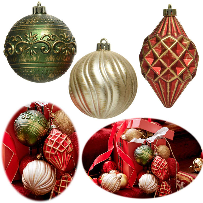 KI-generiertes Bild 9 Vintage Christbaumkugeln 8cm Kunststoff Rot Grün Perle Weihnachtskugeln