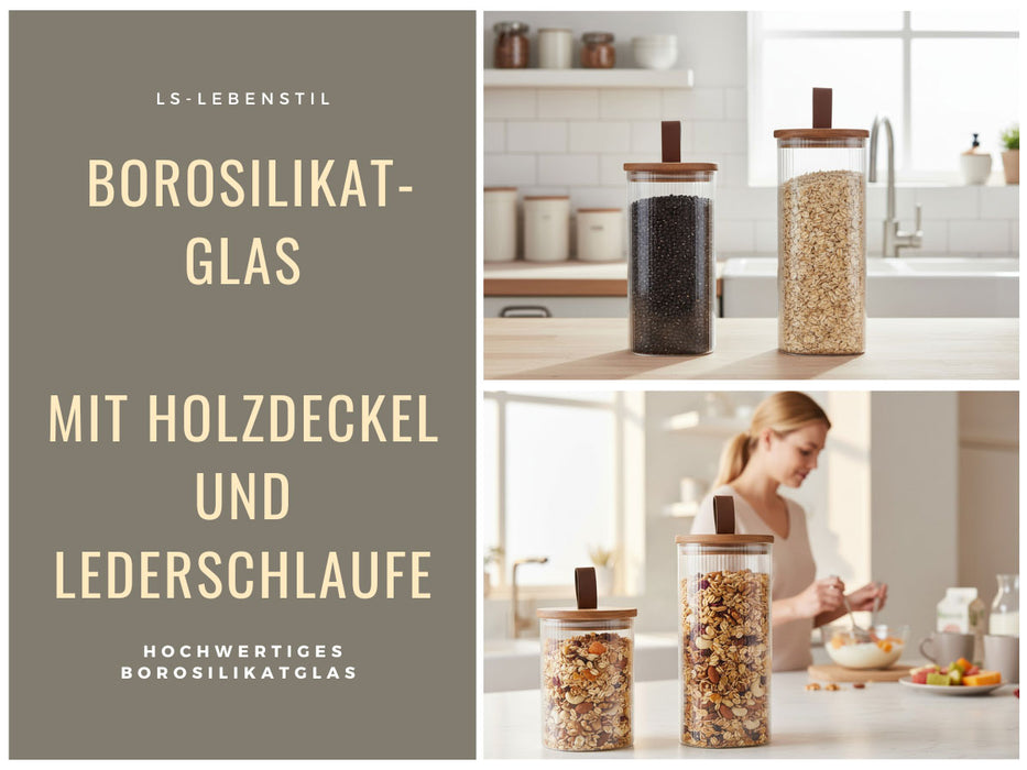 KI-generiertes Bild,Vorratsdosen 2´er Set aus Glas mit Deckel Vorratsglas Luftdicht Küche Organizer
