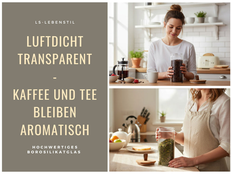 KI-generiertes Bild,Vorratsdosen 2´er Set aus Glas mit Deckel Vorratsglas Luftdicht Küche Organizer
