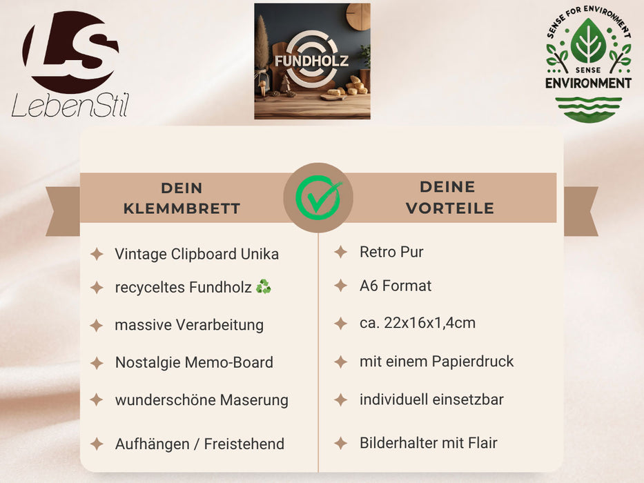 KI-generiertes Bild,Vintage Clipboard Klemmbrett A6 Holz Bilderrahmen 22cm Aufsteller mit Klammer