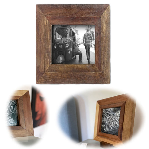 KI-generiertes Bild Vintage Wand Bilderrahmen 15x15cm Nature Fundholz Recycelt Fotorahmen Retro