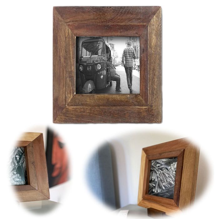 KI-generiertes Bild Vintage Wand Bilderrahmen 15x15cm Nature Fundholz Recycelt Fotorahmen Retro