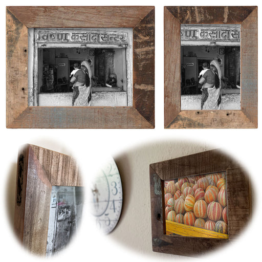 KI-generiertes Bild Vintage Holz Wand Streetwood Bilderrahmen Braun 20x15cm Retro Fotorahmen