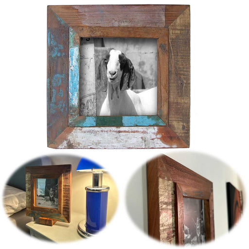 KI-generiertes Bild Vintage Wand Bilderrahmen 15x15cm Dehli Fundholz Recycelt Fotorahmen Retro