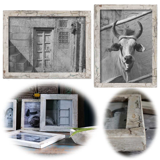 KI-generiertes Bild Vintage Wand-Bilderrahmen 20x30cm Weiß Filligran Fundholz Recycelt Fotorahmen Retro