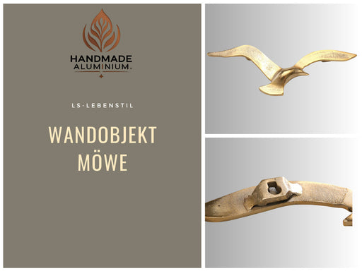 KI-generiertes Bild,Wand-Objekt Möwe 35cm Aluminium Gold Vogel Deko-Objekt Deko-Figur