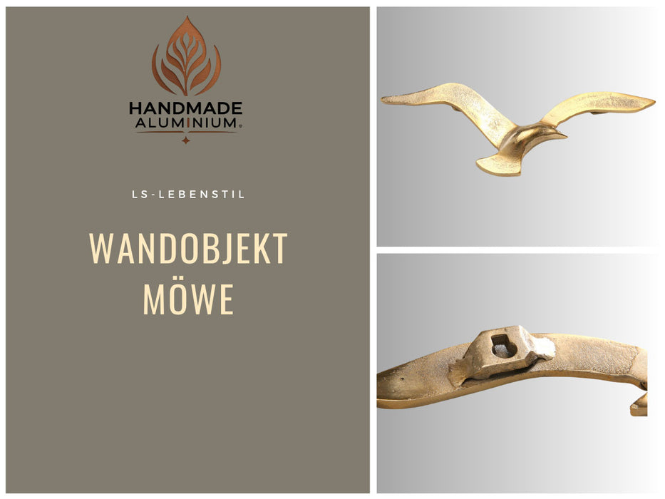 KI-generiertes Bild,Wand-Objekt Möwe 35cm Aluminium Gold Vogel Deko-Objekt Deko-Figur
