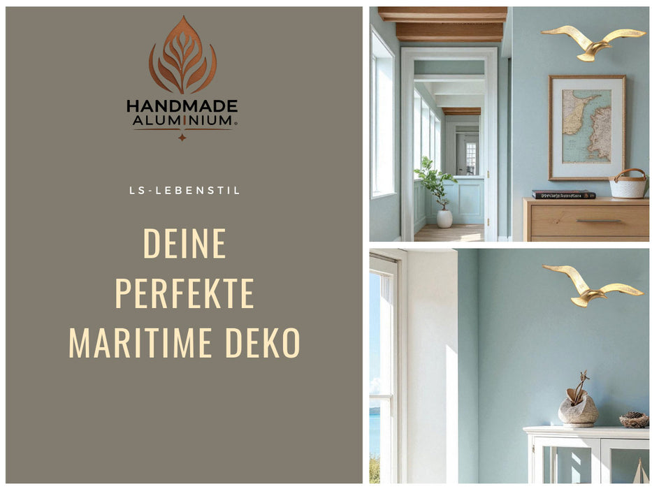 KI-generiertes Bild,Wand-Objekt Möwe 35cm Aluminium Gold Vogel Deko-Objekt Deko-Figur