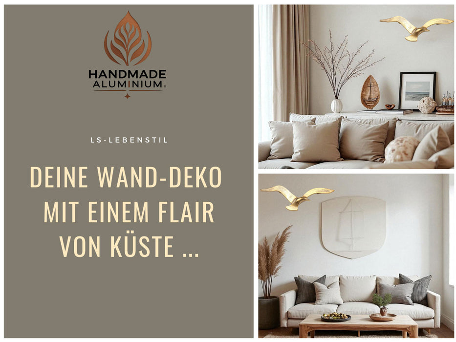 KI-generiertes Bild,Wand-Objekt Möwe 35cm Aluminium Gold Vogel Deko-Objekt Deko-Figur