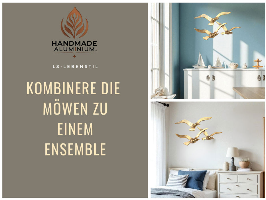 KI-generiertes Bild,Wand-Objekt Möwe 35cm Aluminium Gold Vogel Deko-Objekt Deko-Figur