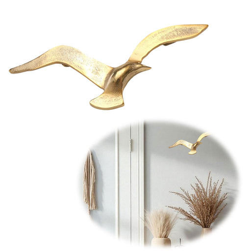 KI-generiertes Bild Wand-Objekt Möwe 35cm Aluminium Gold Vogel Deko-Objekt Deko-Figur