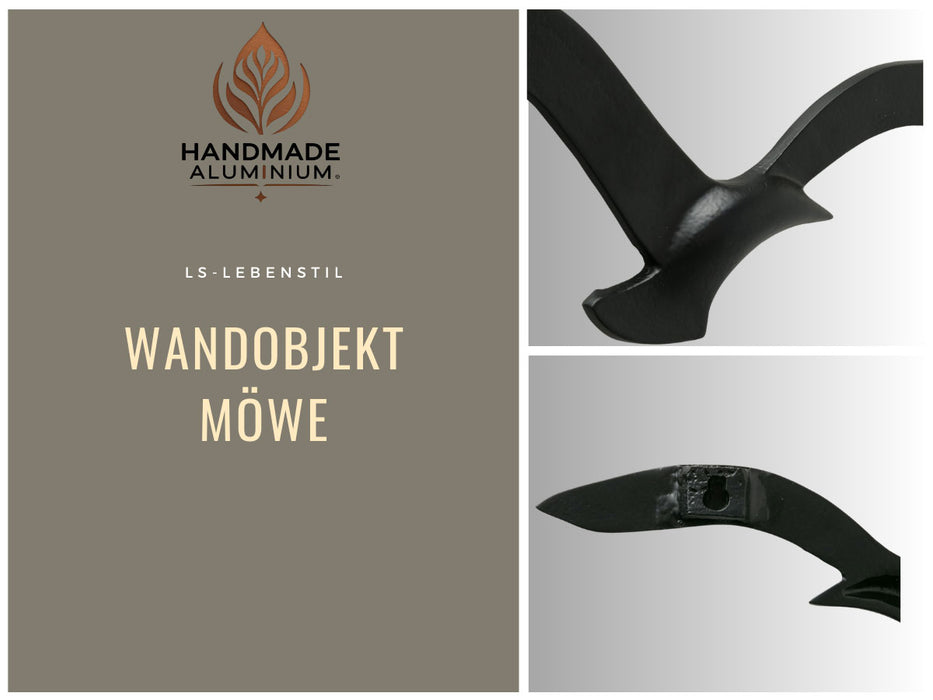 KI-generiertes Bild,Wand-Objekt Möwe 35cm Aluminium Schwarz Vogel Deko-Objekt Deko-Figur