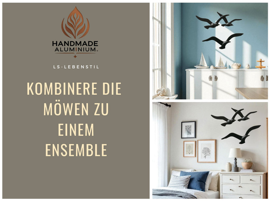 KI-generiertes Bild,Wand-Objekt Möwe 35cm Aluminium Schwarz Vogel Deko-Objekt Deko-Figur