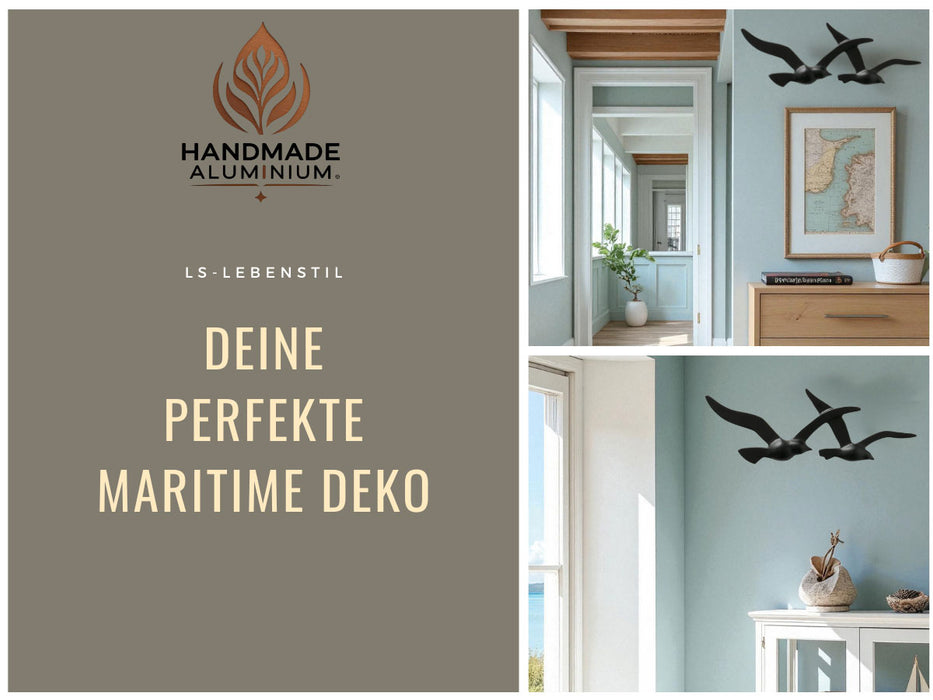 KI-generiertes Bild,Wand-Objekt Möwe 2-fach 39cm Aluminium Schwarz Vogel Deko-Objekt Deko-Figur