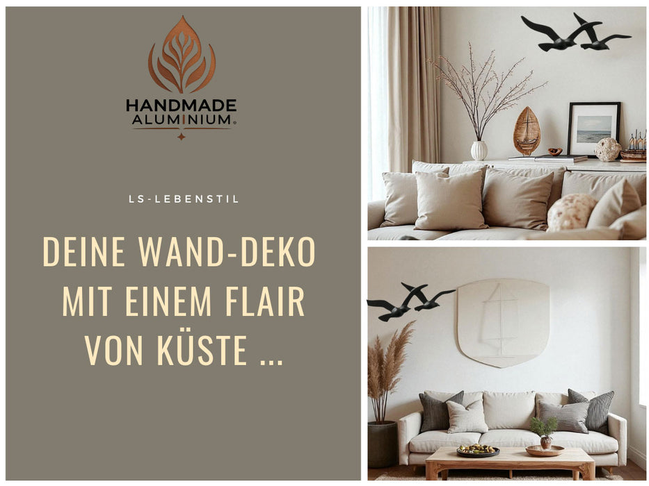 KI-generiertes Bild,Wand-Objekt Möwe 2-fach 39cm Aluminium Schwarz Vogel Deko-Objekt Deko-Figur