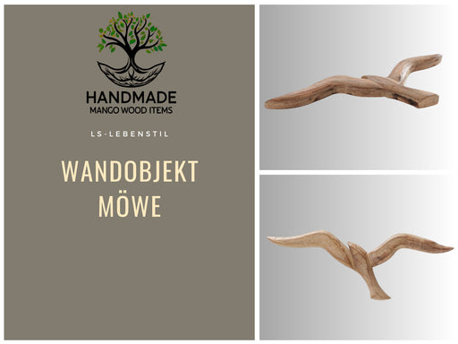 KI-generiertes Bild,Wand-Objekt Möwe 36cm Mango Holz Braun Vogel Deko-Objekt Deko-Figur